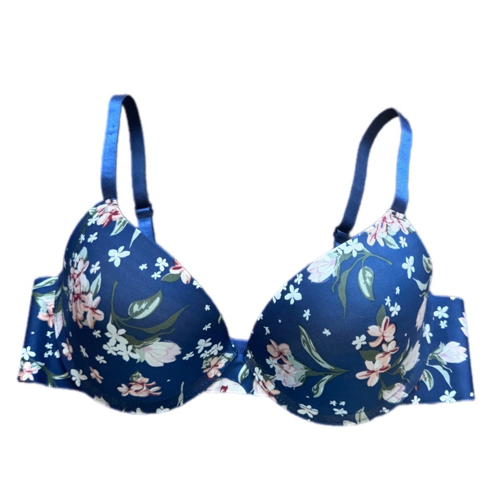 Prima Valentina Floral Push Up Bra Womens 36C Navy Blue Excellent Underwire